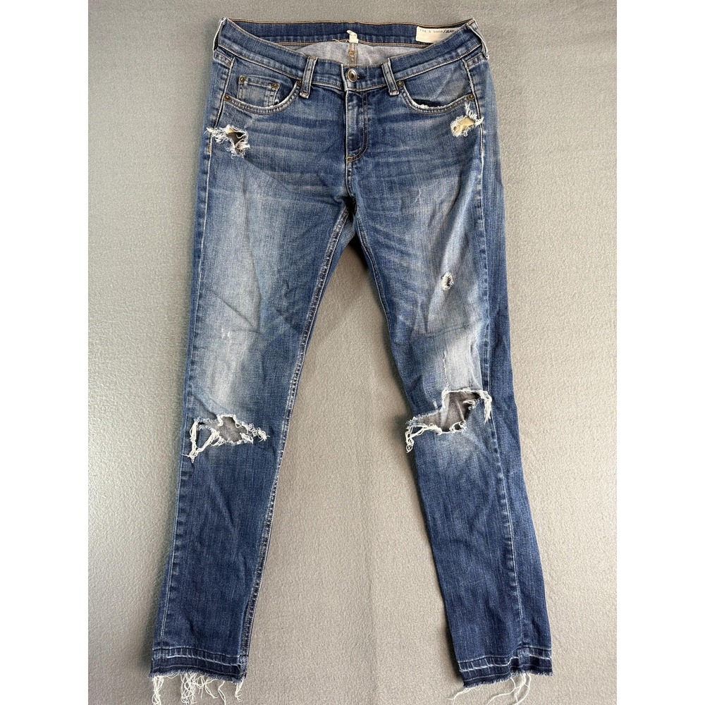 Rag & Bone Dre Jeans Womens 27 Medium Wash Blue Boyfriend Distressed Denim